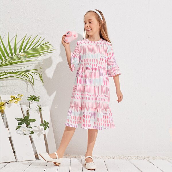 

Girls All Over Print Flounce Sleeve Dress, Multicolor