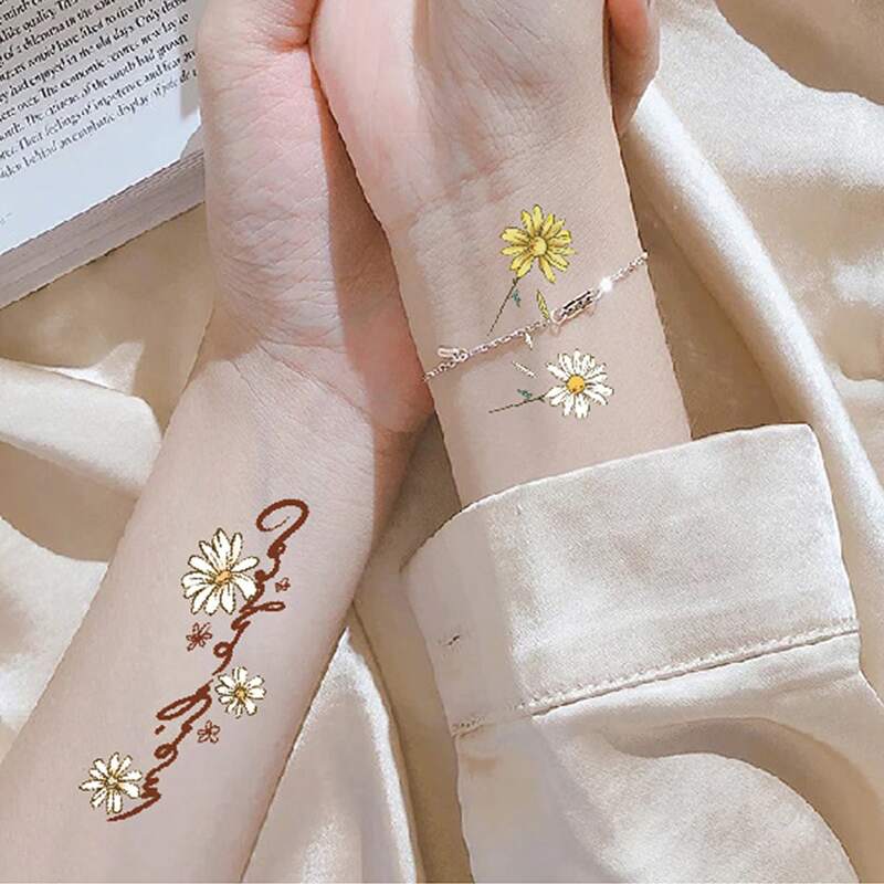 

10sheets Daisy Tattoo Sticker, Multicolor