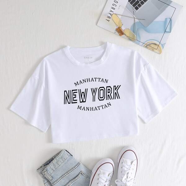 

Letter Graphic Drop Shoulder Crop Tee, White