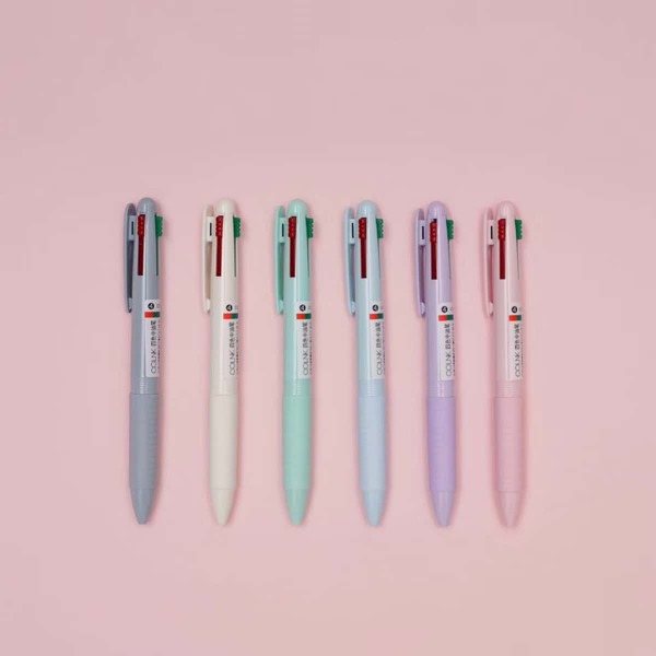 

6pcs 4 Color Press Ballpoint Pen, Multicolor