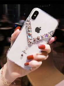 Rhinestone Decor Clear Phone Case - Clear - View 5