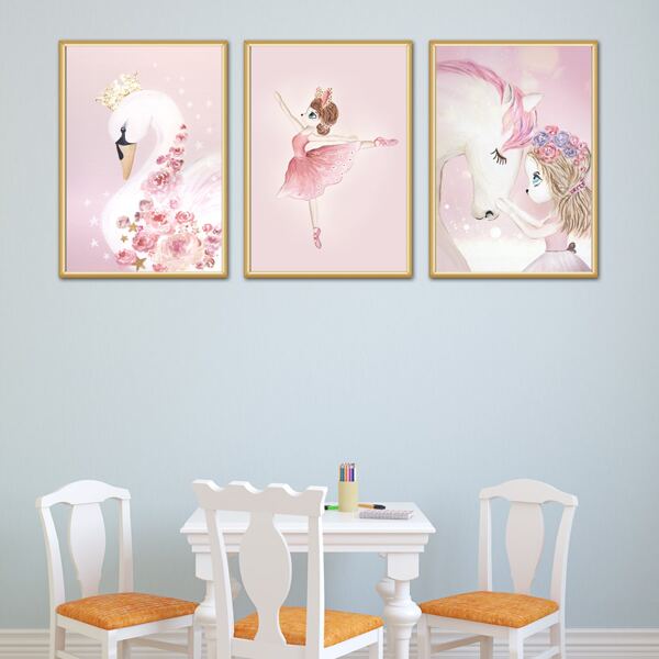 

3pcs Kids Cartoon Graphic Unframed Painting, Pink