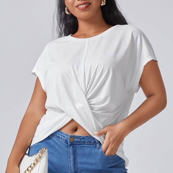 

Plus Solid Crossover Batwing Sleeve Tee, White
