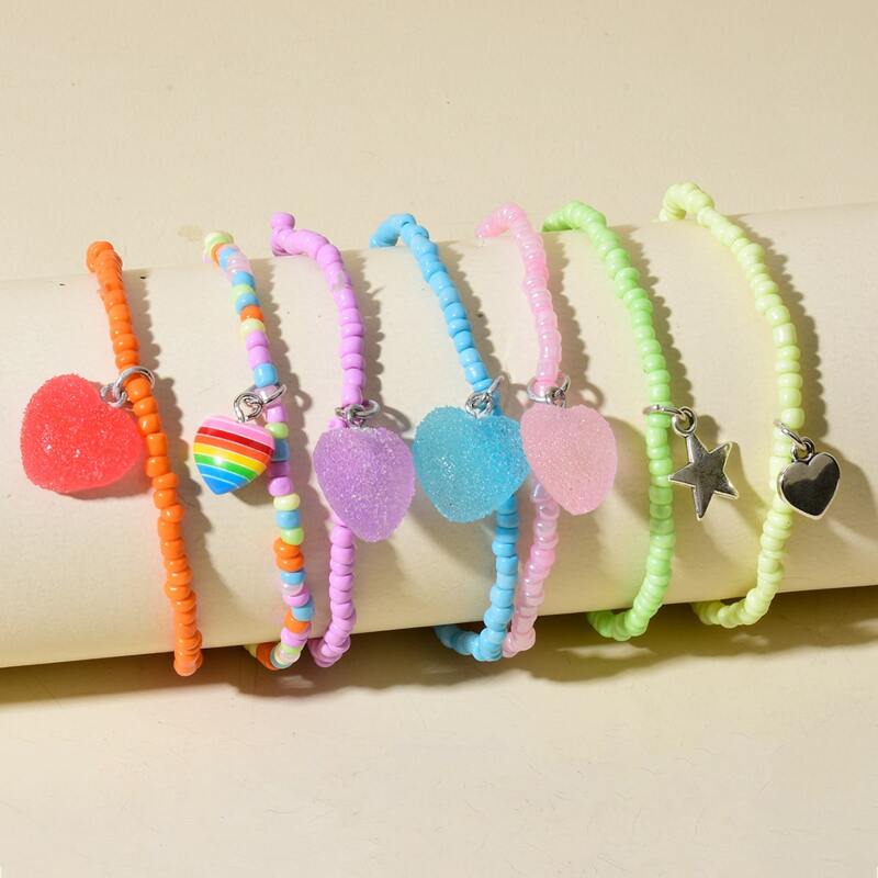 

7pcs Heart Beaded Bracelet, Multicolor
