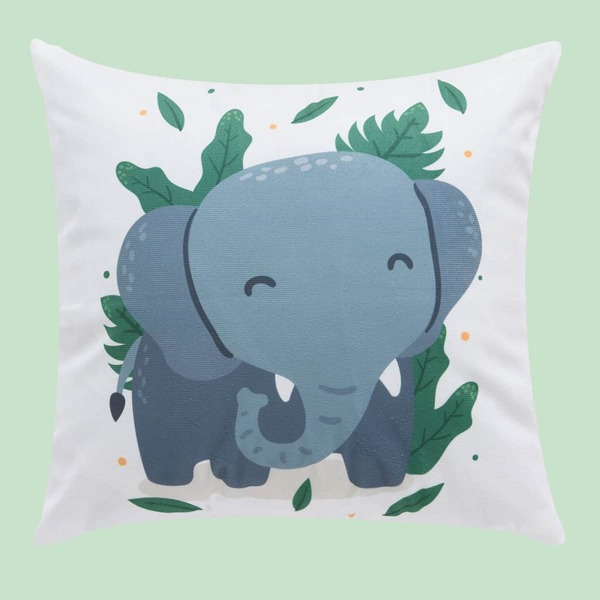 

Kids Elephant Print Cushion Cover Without Filler, White