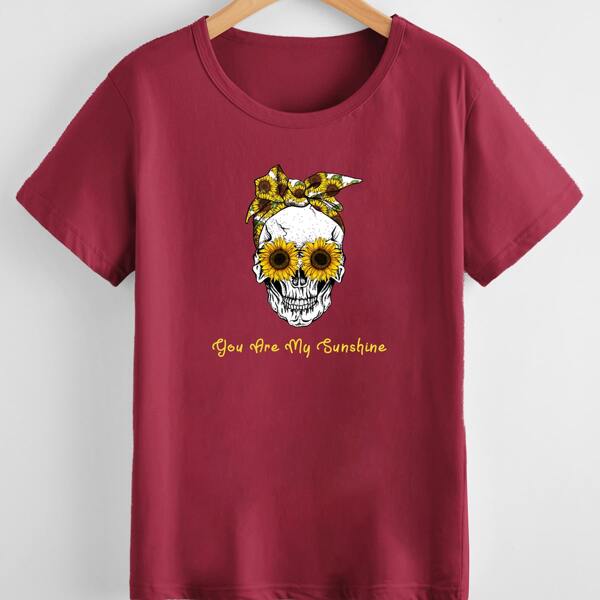

Plus Skull & Slogan Graphic Tee, Rose red