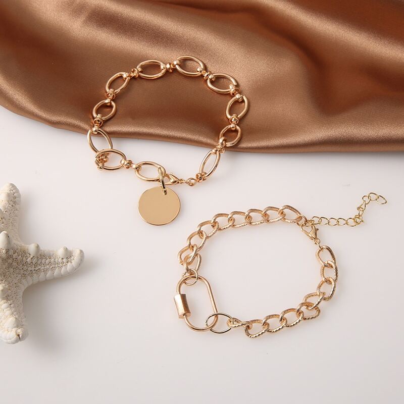 

2pcs Disc Chain Bracelet, Gold