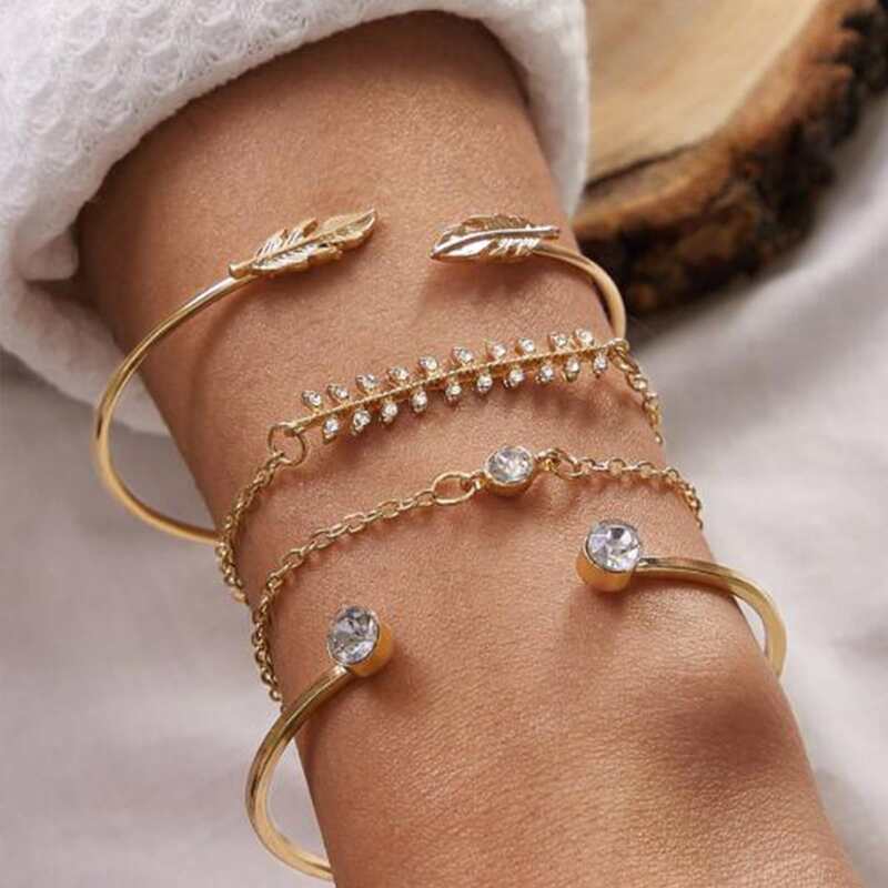

4pcs Rhinestone Decor Bracelet, Gold