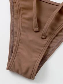 Bikini halter con cortes cruzados, para playa y vacaciones de verano - Marrón - Ver 5