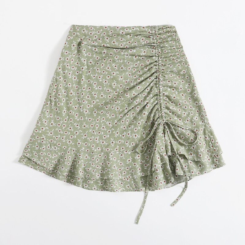 

Ditsy Floral Drawstring Ruched Dress, Mint green