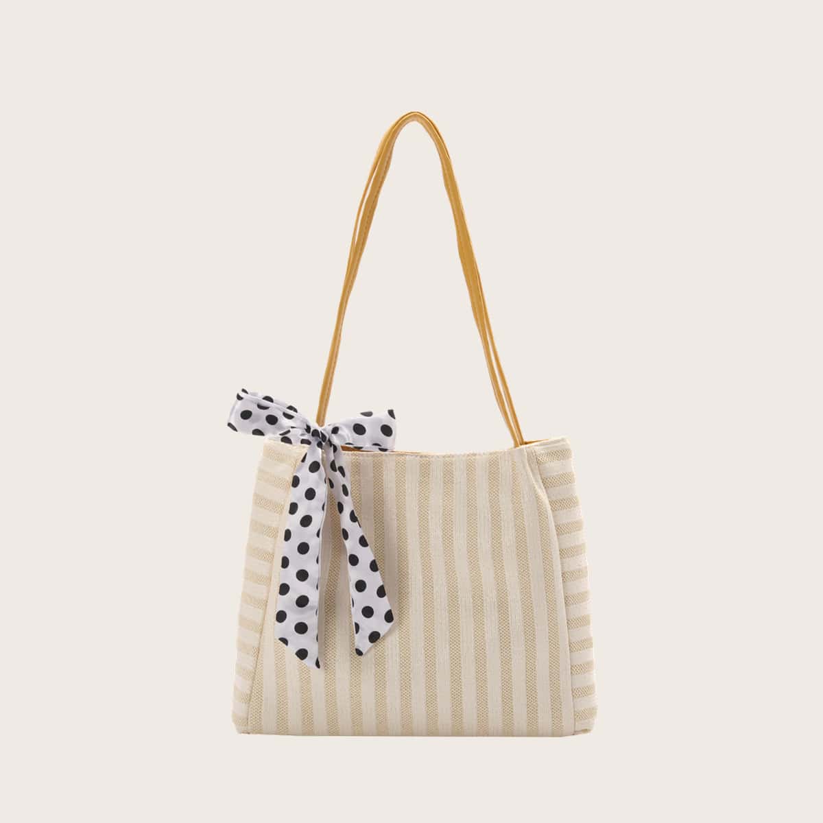 

Striped Straw Tote Bag, Beige