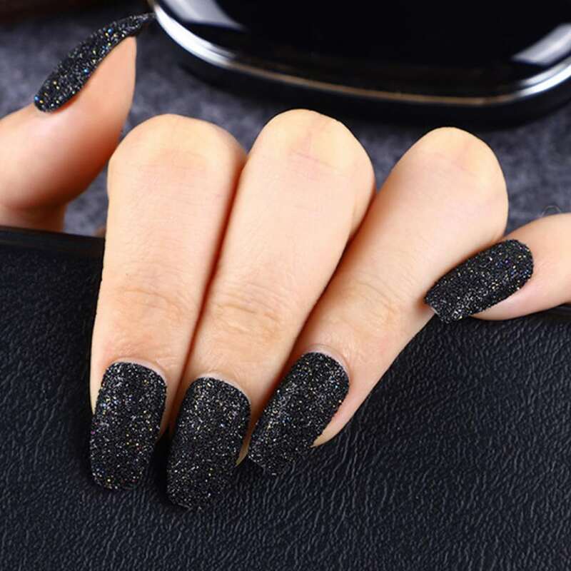 

24pcs Glitter Fake Nail, Black