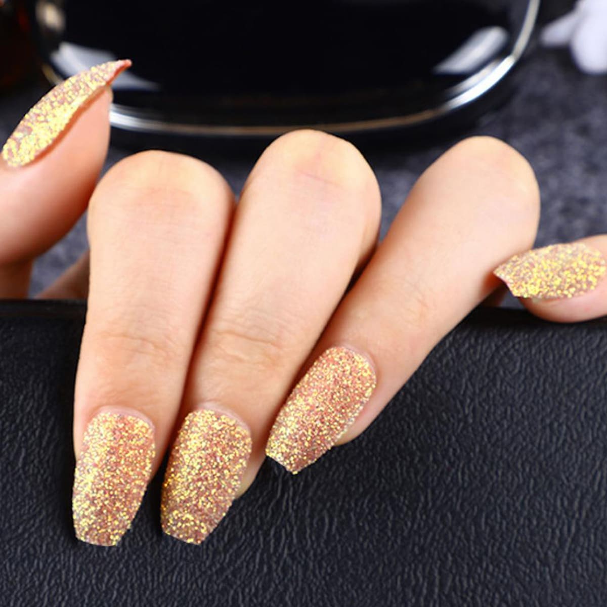 

24pcs Glitter Fake Nail, Gold