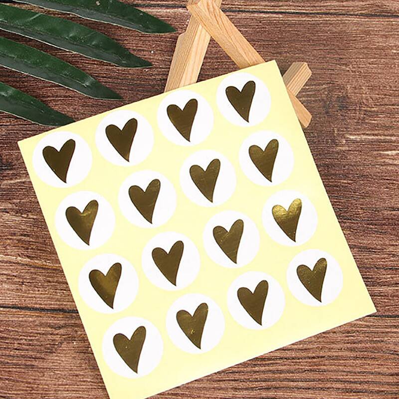 

80pcs Heart Print Sticker, Gold