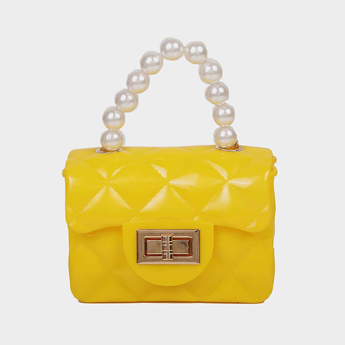 

Faux Pearl Handle Mini Satchel Bag, Yellow