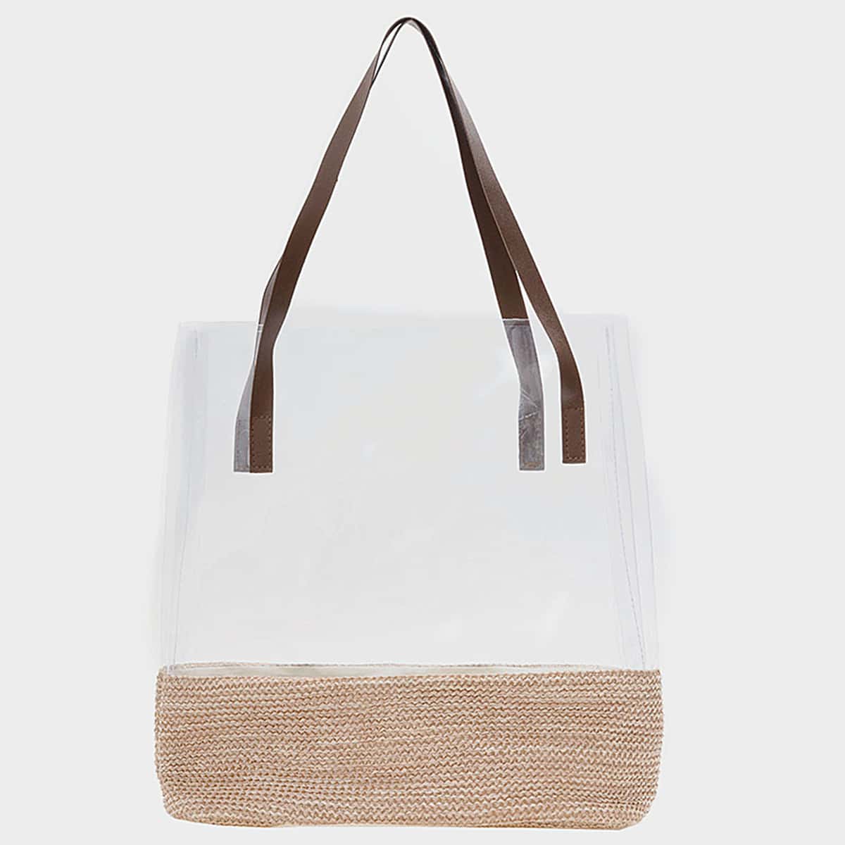 

Contrast Straw Clear Tote Bag, Khaki