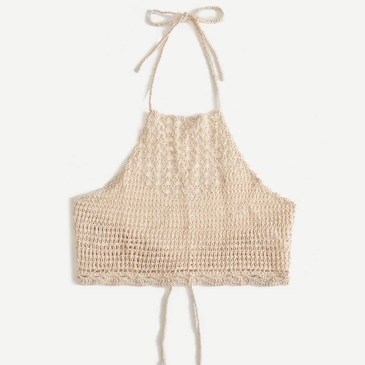 

Crochet Tie Back Halter Top, Beige