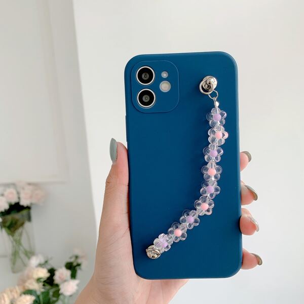 

Flower Hand Strap Phone Case, Navy blue
