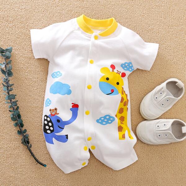 

Baby Boy Cartoon Graphic Button Front Romper, Multicolor