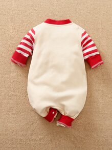 Yierying Baby Unisex Striped Cartoon Bear Graphic Jumpsuit - Multicolor - View 2