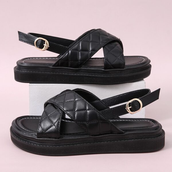 

Quilted Slingback Sandals, Black
