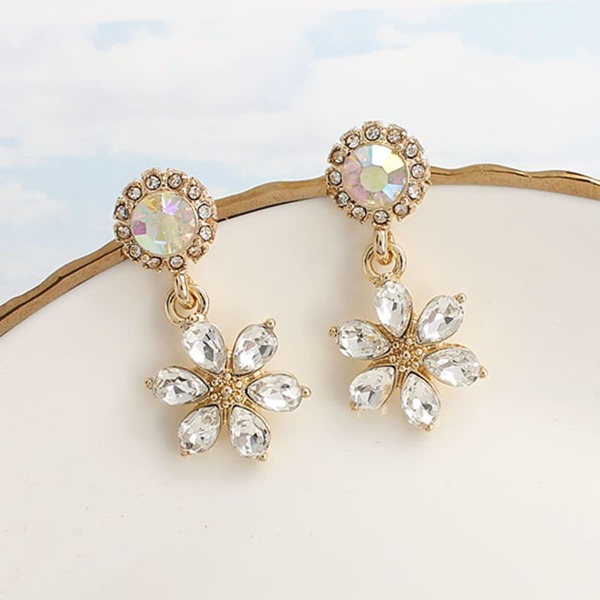 

Rhinestone Flower Drop Earrings, Gold