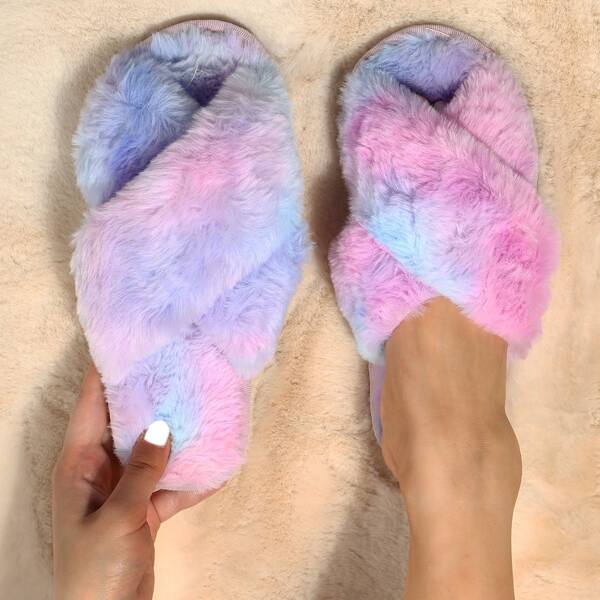 

Tie Dye Fluffy Slippers, Purple