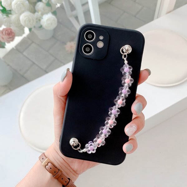 

Flower Hand Strap Phone Case, Black