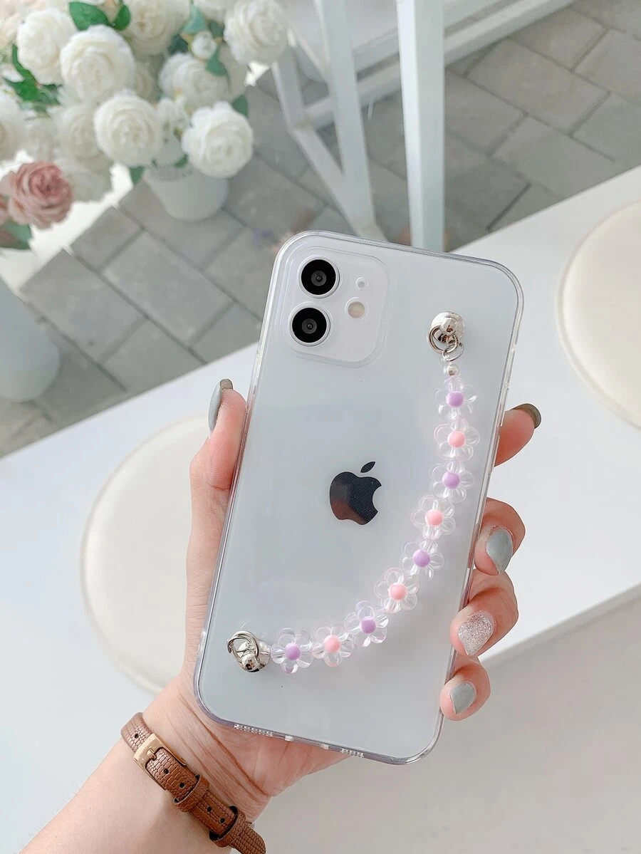 Flower Hand Strap Clear Phone Case - Clear - View 1