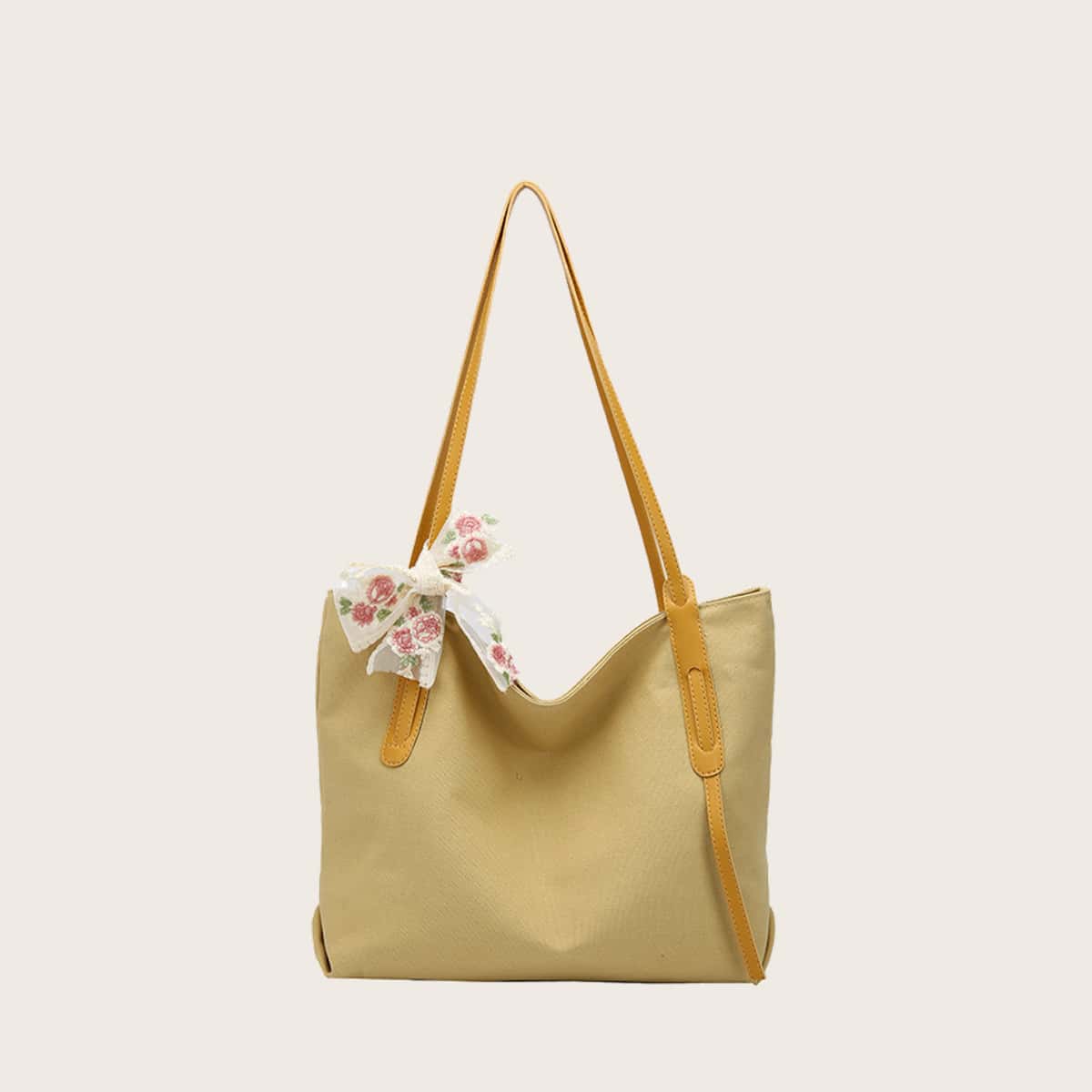 

Floral Lace Knot Solid Tote Bag, Yellow