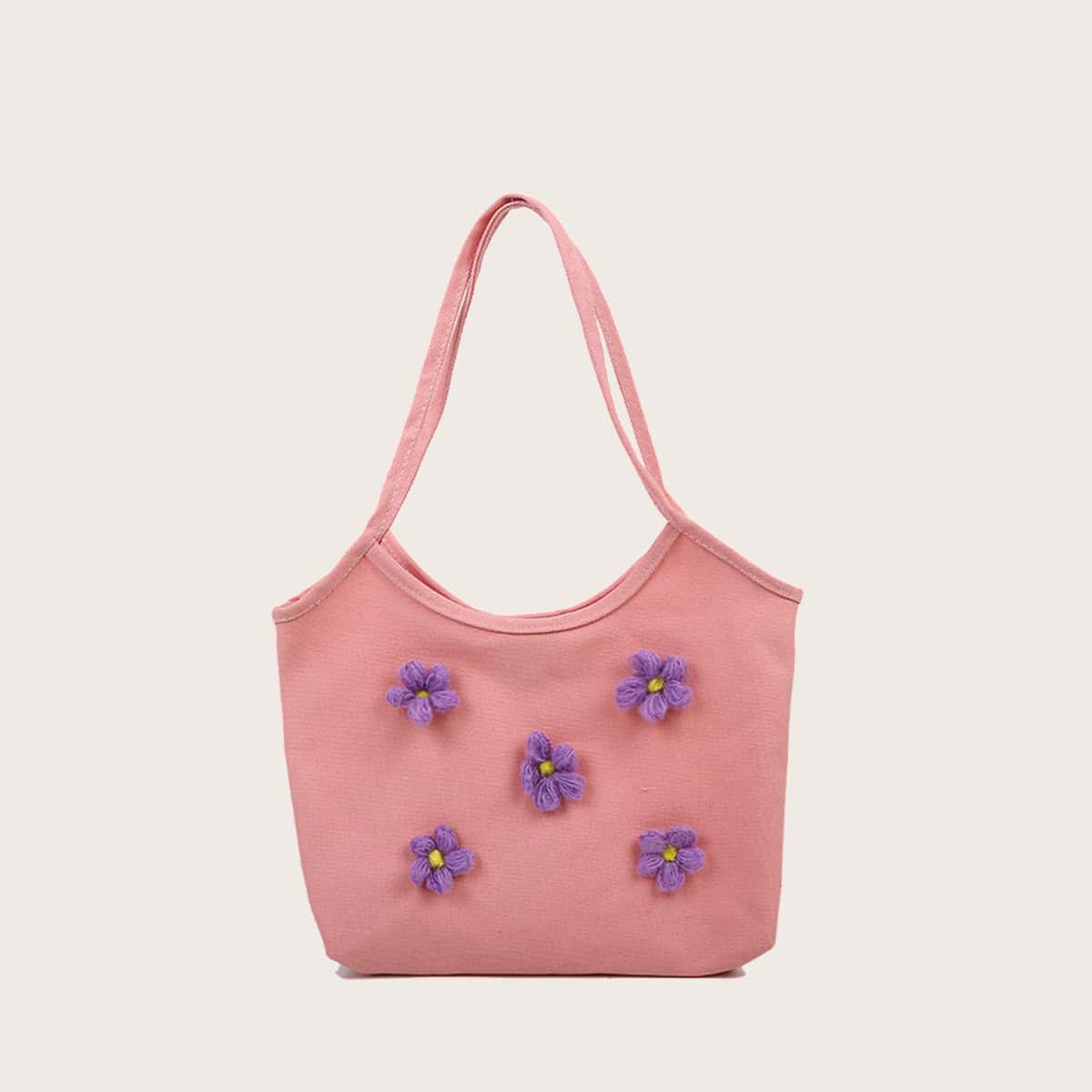

Floral Canvas Tote Bag, Watermelon pink