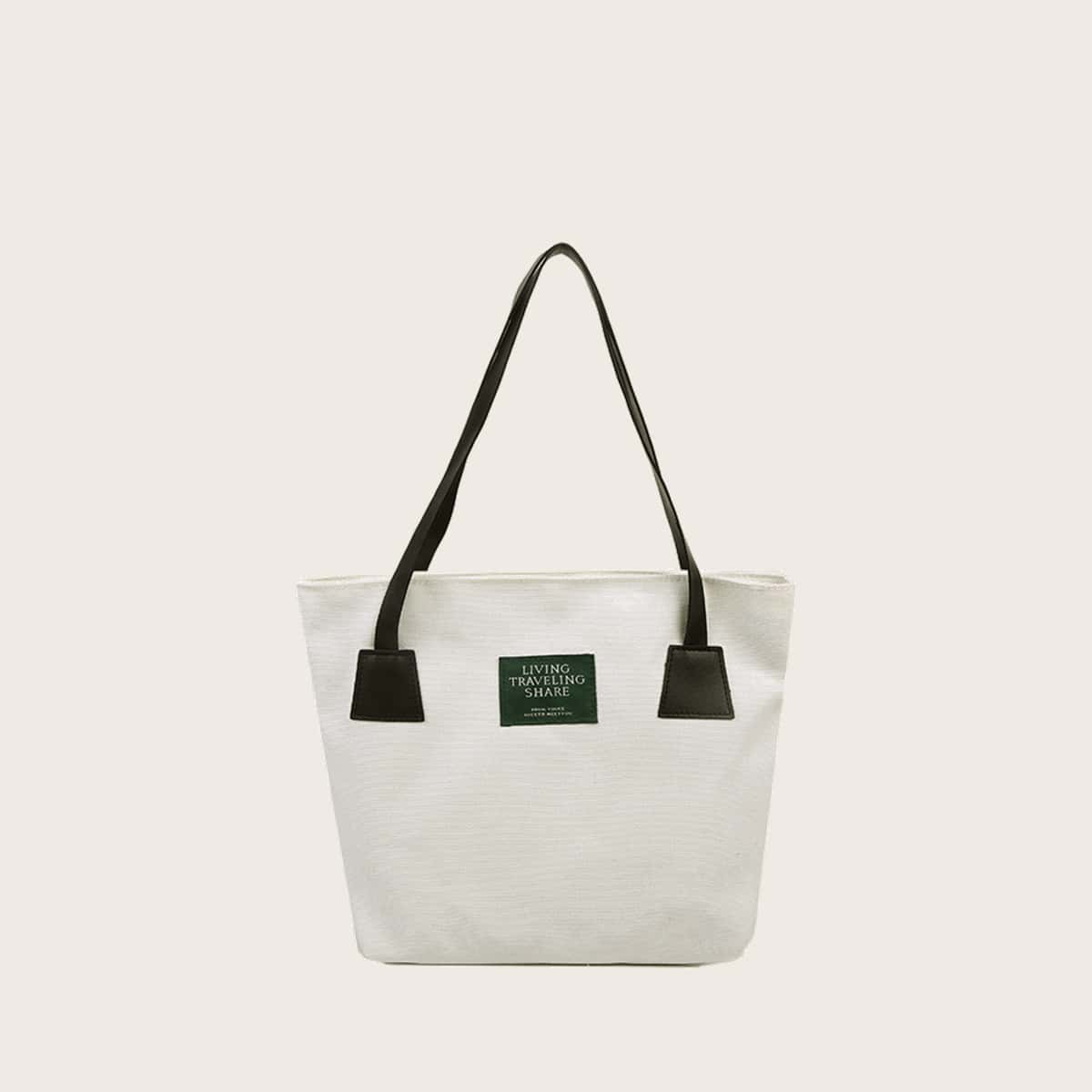 

Letter Patch Canvas Tote Bag, White