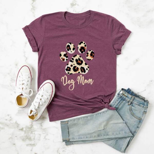 

Plus Letter & Leopard Print Tee, Red violet