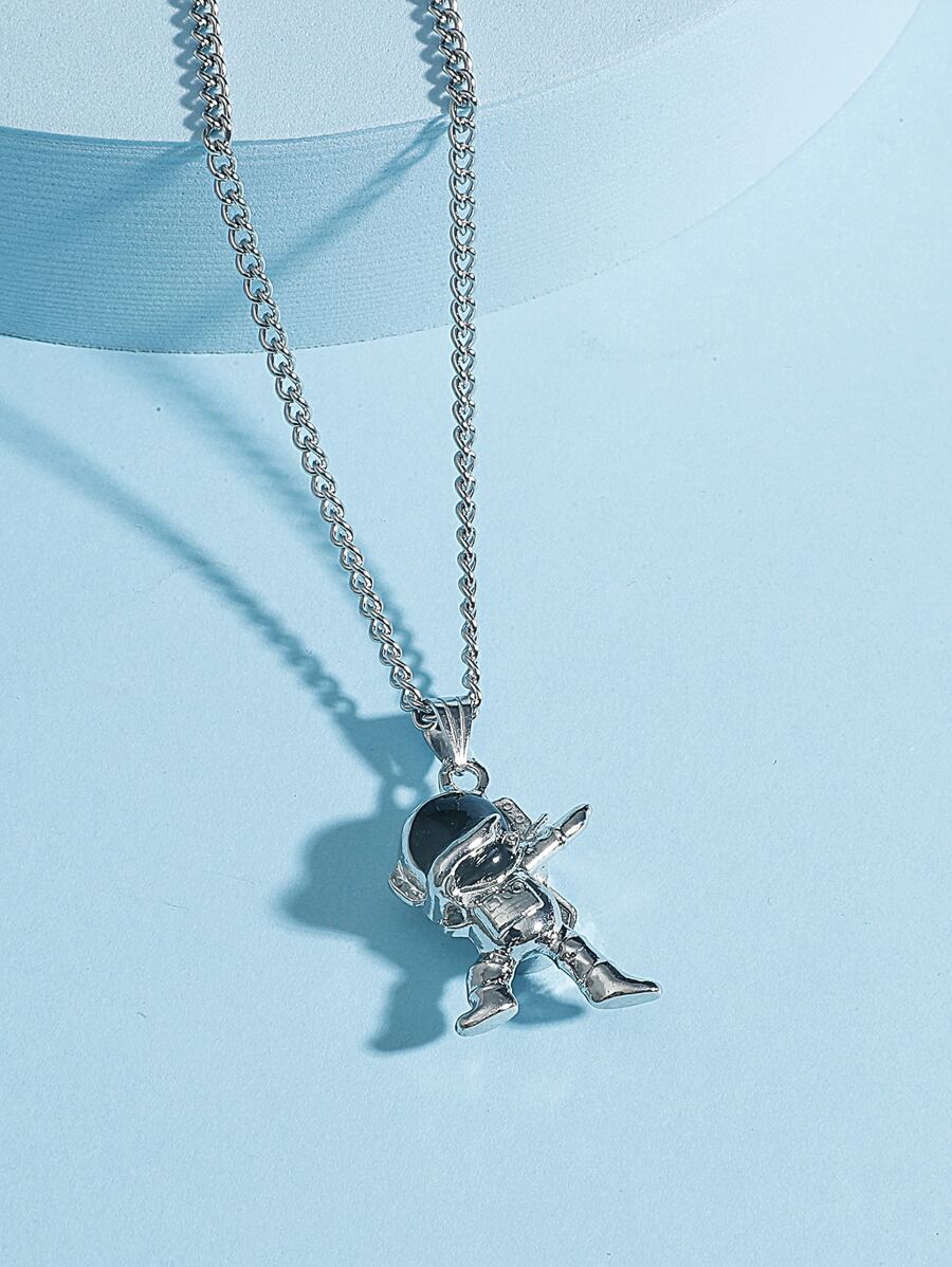 時尚流行男士宇航員吊飾項鍊朋克嘻哈風格合金材料適合珠寶禮物和時尚外觀 - 銀色 - 查看 1