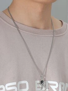 時尚流行男士宇航員吊飾項鍊朋克嘻哈風格合金材料適合珠寶禮物和時尚外觀 - 銀色 - 查看 2