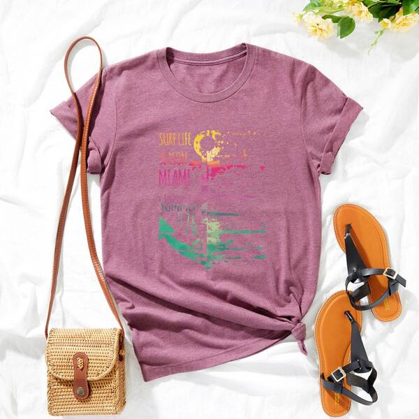 

Plus Anchor & Letter Graphic Tee, Purple