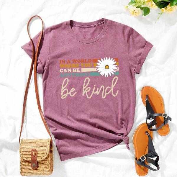 

Plus Daisy Floral & Slogan Graphic Tee, Purple