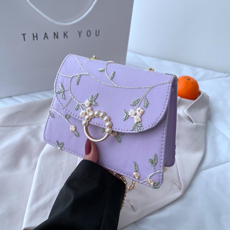 

Faux Pearl Decor Crossbody Bag, Purple