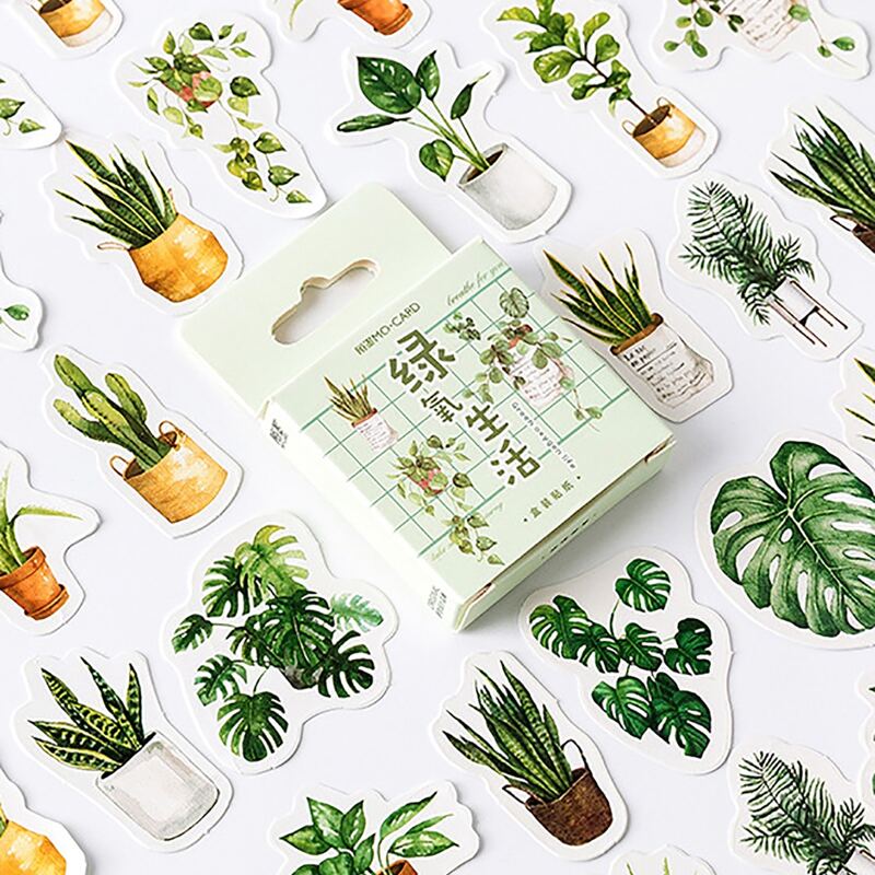 

45pcs Plant Pattern Sticker, Green