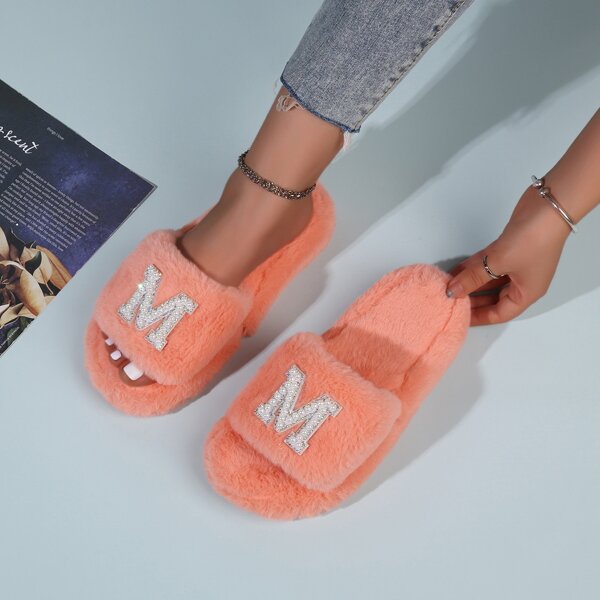 

Faux Pearl Beaded Letter Slippers, Orange