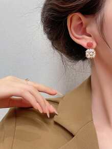 Rhinestone & Faux Pearl Decor Earrings - Multicolor - View 1