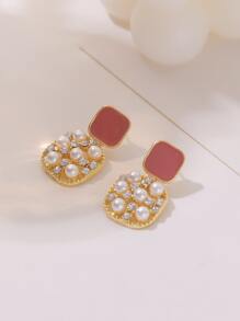 Rhinestone & Faux Pearl Decor Earrings - Multicolor - View 2