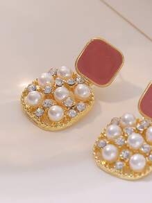 Rhinestone & Faux Pearl Decor Earrings - Multicolor - View 3