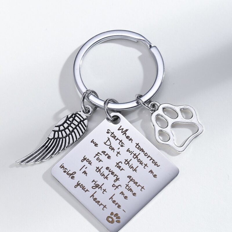

Slogan Graphic Geometric Pendant Keychain, Silver