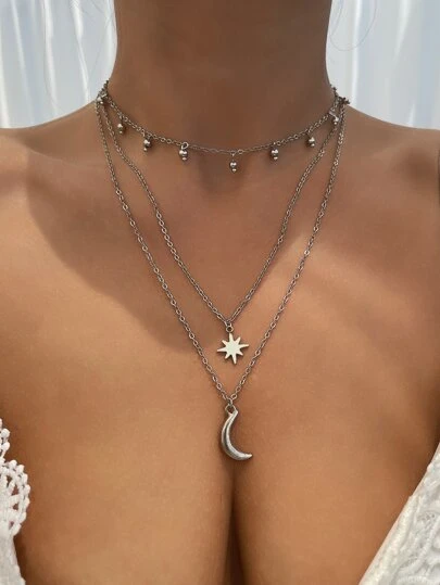 月亮吊墜多層項鍊