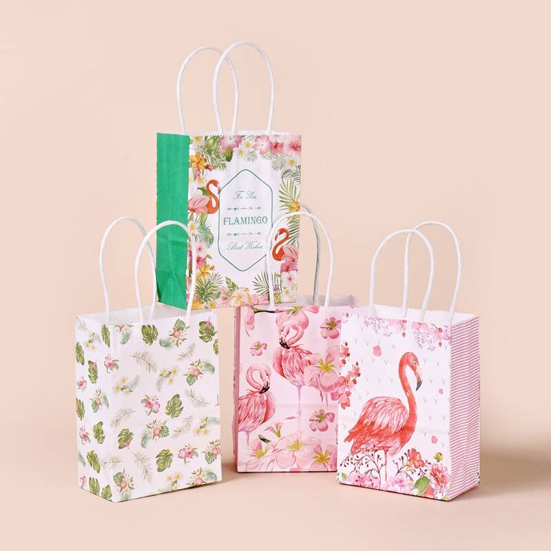 

4pcs Flamingo Print Gift Bag, Multicolor