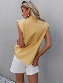 Sollinarry 紐扣素色上衣不附帶腰帶 - 黃色 - 查看 2