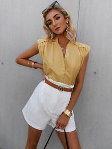 Sollinarry 紐扣素色上衣不附帶腰帶 - 黃色 - 查看 3