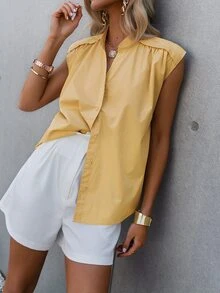 Sollinarry 紐扣素色上衣不附帶腰帶 - 黃色 - 查看 4