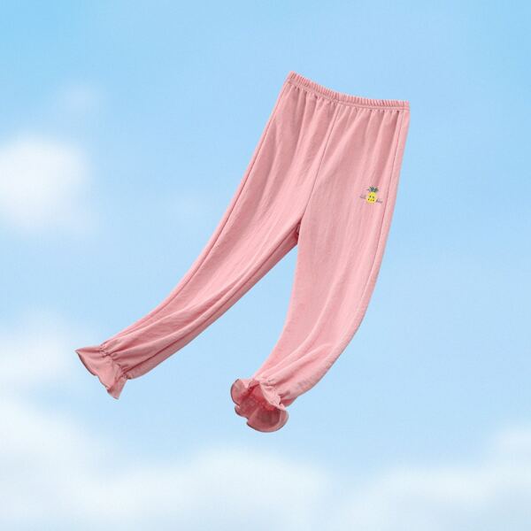 

Girls Embroidery Detail Ruffle Hem Sweatpants, Baby pink